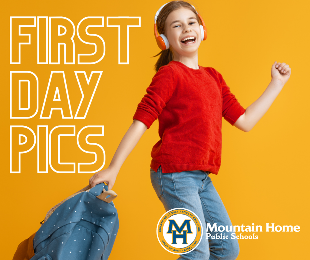 a girl holding a background with the words "first day pics" superimposed next to her.
