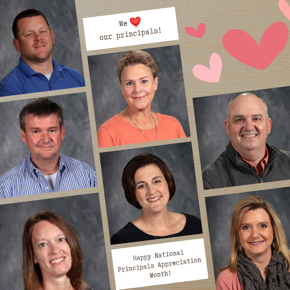 a graphic with 7 adults pictured that says Happy National Principals Appreciation Month