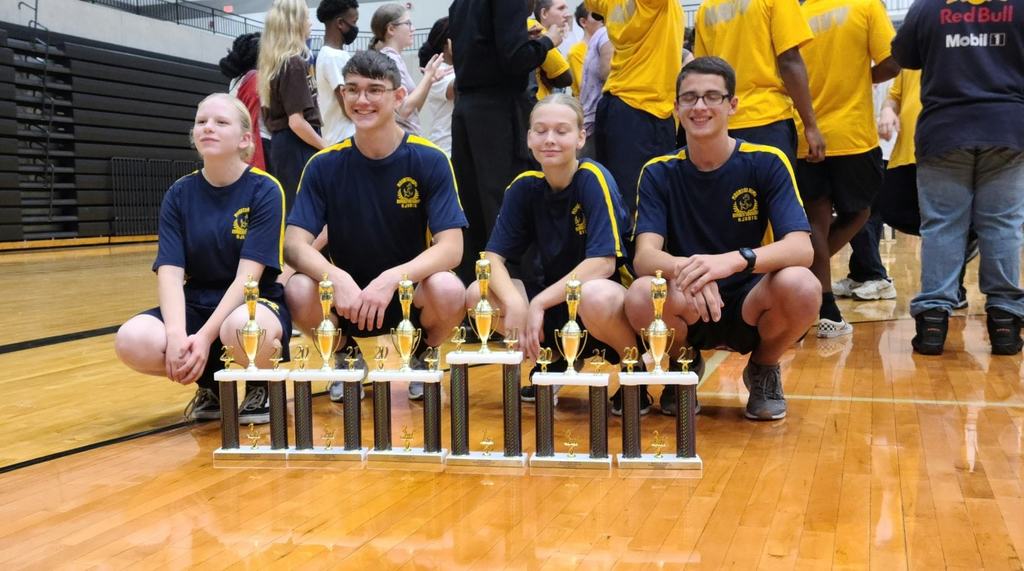 NJROTC Students with trophies