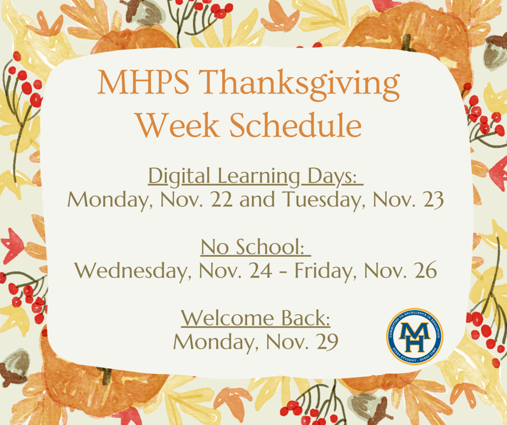 Flyer stating No School Nov 24th - 26th for Thanksgiving Holiday