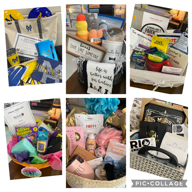 a collage of gift basket photos