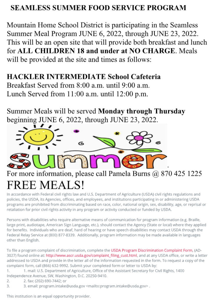 Seamless Summer Food Service Program begins June 6!