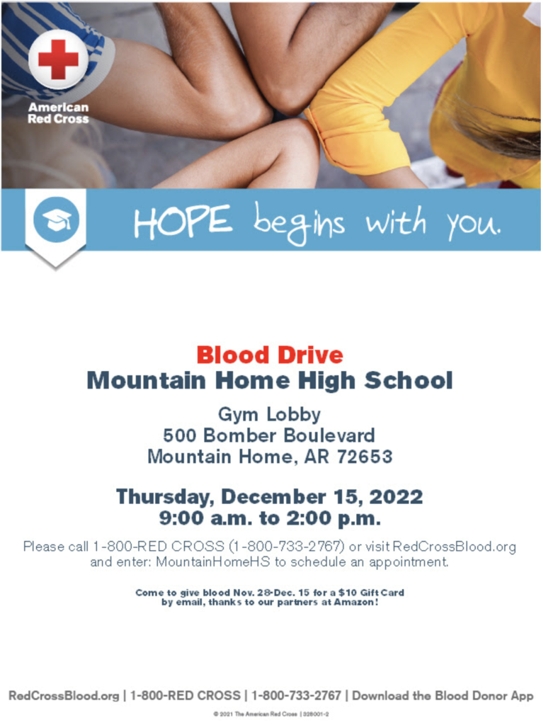blood drive poster - gym lobby at mhhs thursday, december 15 from 9-12. Link is in the post.