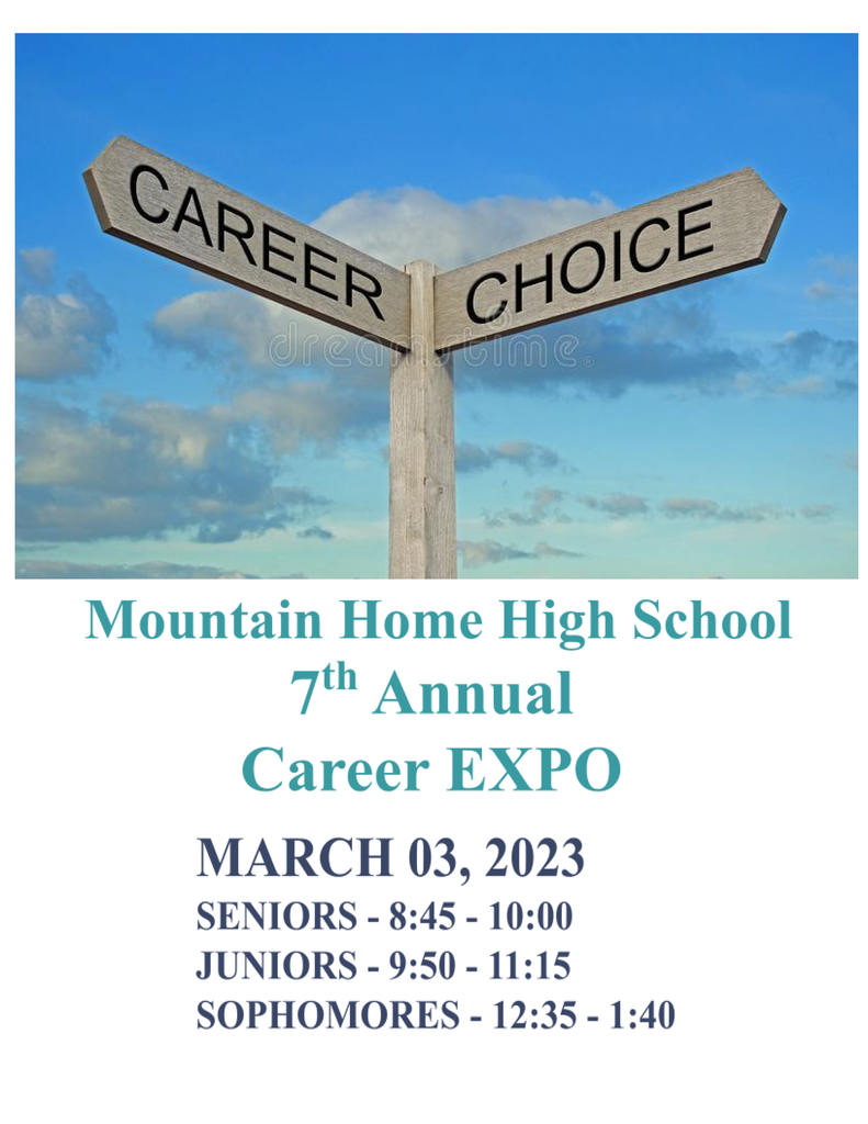Career expo: March 3 at MHHS seniors 8:45 to 10, Juniors 9:50 to 11:15 and Sophomores 12:35 to 1:40