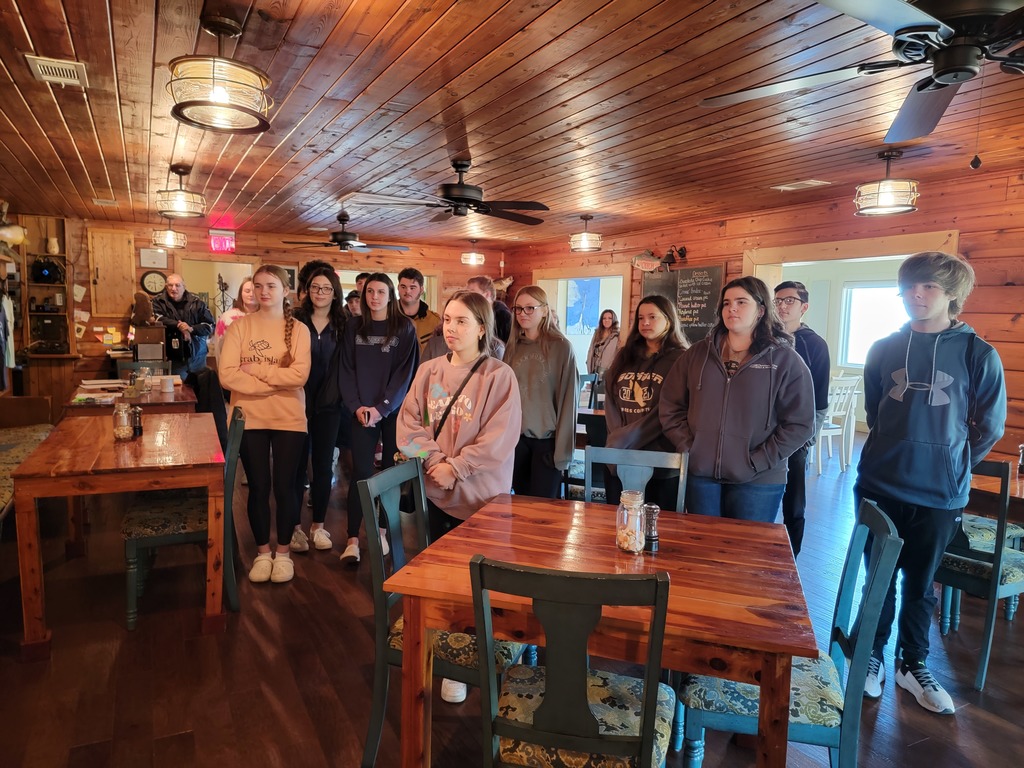 inside whispering woods restaurant with students